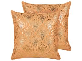 Set of 2 Cotton Cushions Geometric Pattern 45x45cm Orange