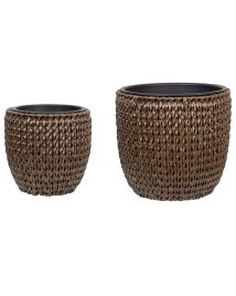 Set of 2 PE Rattan Plant Pots Brown BERBERIS