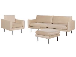 Velvet Living Room Set with Ottoman Beige VINTERBRO
