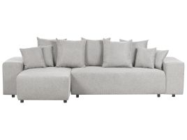 Right Hand Fabric Corner Sofa Bed with Storage Light Grey LUSPA