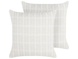 Set of 2 Cushions Checked 45x45cm Beige