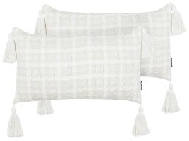 Set of 2 Cushions Checked 30x60cm Beige