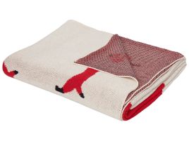Cotton Kids Blanket Dog Motif 130 x 170 cm Beige and Red REERH