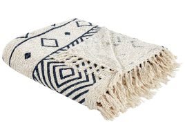 Cotton Blanket 220 x 240 cm Beige and Navy Blue NAJUY