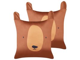 Set of 2 Cotton Kids Cushions 45x45cm Brown