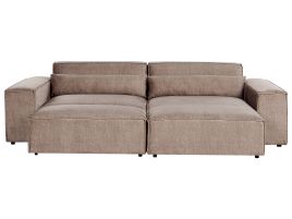 Left Hand 2-Seater Modular Fabric Corner Sofa with Ottoman Brown HELLNAR