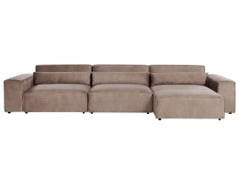 Left Hand 3 Seater Modular Fabric Corner Sofa Brown HELLNAR
