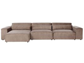 Right Hand 3 Seater Modular Fabric Corner Sofa Brown HELLNAR
