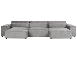 Left Hand 3 Seater Modular Fabric Corner Sofa with Ottoman Grey HELLNAR