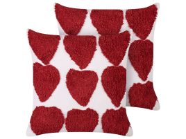 Set of 2 Tufted Cotton Cushions 45x45cm White and Red