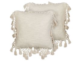 Set of 2 Cotton Cushions with Tassels 45x45cm Beige