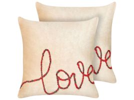 Set of 2 Velvet Cushions 45x45cm Beige