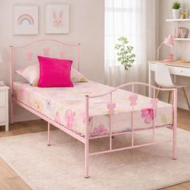 BFLY Metal Frame Single 3'ft Bed - Pink