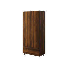 Wardrobe - PORVOO 2 Door Wardrobe Oak Catania and Black 90cm