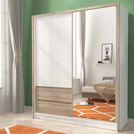 Sliding Wardrobe - SLACK 3 Door Mirrored Wardrobe Oak Sonoma 184cm