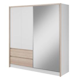 Sliding Wardrobe - SLACK 3 Door Mirrored Wardrobe White and Oak 204cm