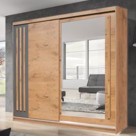 Sliding Wardrobe - ETHRA 2 Door Mirrored Wardrobe Oak Lancelot 200cm