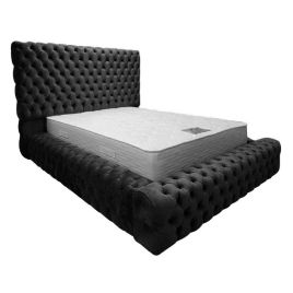 Sultan Plush Velvet Bed - Black in 5 Sizes