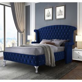 President Plush Velvet Bed - Blue in 5 Sizes