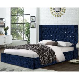 Eniya Crush Velvet Bed - Blue in 5 Sizes