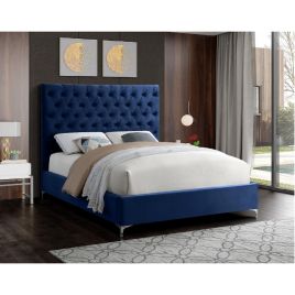 Charleston Plush Velvet Bed - Blue in 5 Sizes