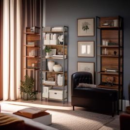 OLVANTE Bookcase 6-Shelf Storage Unit with Steel Frame - Rustic Brown