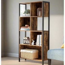 ZEPHRON Bookshelf Bookcase with Steel Frame for Living Room or Office - Rustic Brown
