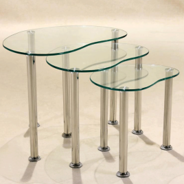 Crossett Nest of Tables Set Glass Top and Stainless Steel Frame Contemporary Elegance in Clear