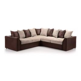 BRANDON Jumbo Cord Large 5 Seater L Shaped Scatterback Corner Sofa - Brown and Beige