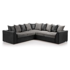 BRANDON Jumbo Cord Large 5 Seater L Shaped Scatterback Corner Sofa - Black and Grey