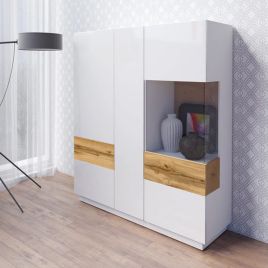 Salamandar 46 Large Display Cabinet Right Side Wotan Oak - White Gloss