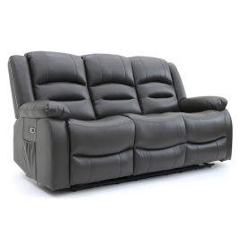 Recliner Sofa -  Mark Faux Leather 3 Seater Recliner Sofa Grey 192cm