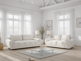 SUSAN Fabric 3 and 2 Seater Sofa Set - Cream