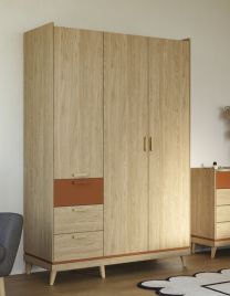 RAVEN 3 Door Wardrobe with 3 Drawers Oak - 144cm