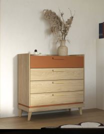 RAVEN Oak Finish Chest of Drawers - Medium-sized, 4 Drawers