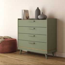 RAVEN Green Chest of Drawers - Medium-sized, 4 Drawers