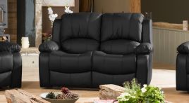 2 Seater Sofa - THERMAVEL Leather Recliner Sofa - Black