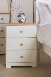 Bedside Table - COLORADO 3 Drawer Nightstand White Oak 44cm