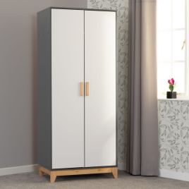 Wardrobe - CHATHAM 2 Door Wardrobe White Grey Metal Effect 80cm