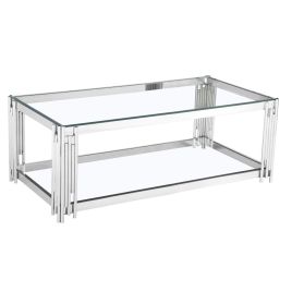 Corfe Contemporary Clear Glass Coffee Table with Silver Frame