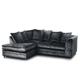WILLA Crushed Velvet 4 Seater L Shaped - Left Hand Facing Corner Sofa - Black