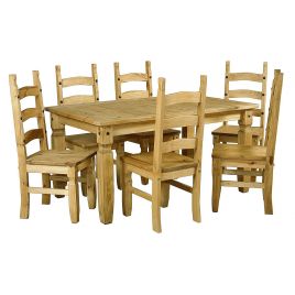 Waltham Solid Waxed Light Pine Large Dining Set with 6 Chairs - Natural