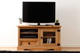 Corona Entertainment Unit - Distressed Waxed Pine Glass