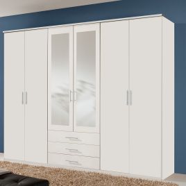 Wardrobe - BANHA 6 Door Wardrobe White 270cm