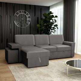 BECKMERE Fabric 3 Seater L Shaped Corner Sofabed - Graphite, Reversible Facing