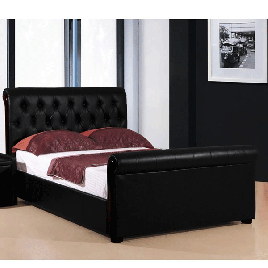 Fowey Double Size PU Leather Bed with Right Hand Side Storage - Black