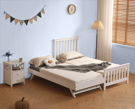 Single Bed - TEXFORD 3ft Wooden Trundle Bed White