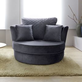 Chic Velvet Swivel Chair - Dark Grey