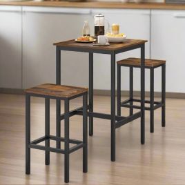 ORIVANE Dining Set Compact Table and 2 Chairs with Footrests - Rustic Brown and Black
