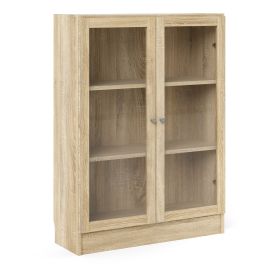 WRAYNE Low Wide Display Cabinet with 2 Shelves and 2 Glass Doors - Oak